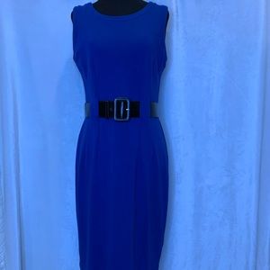 Calvin Klein bright electric blue belted bodycon/fitted midi dress.